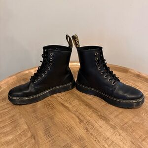 Doc Martens - NEW Black Leather Lace-Up Combat Boots with Yellow Pull Tab